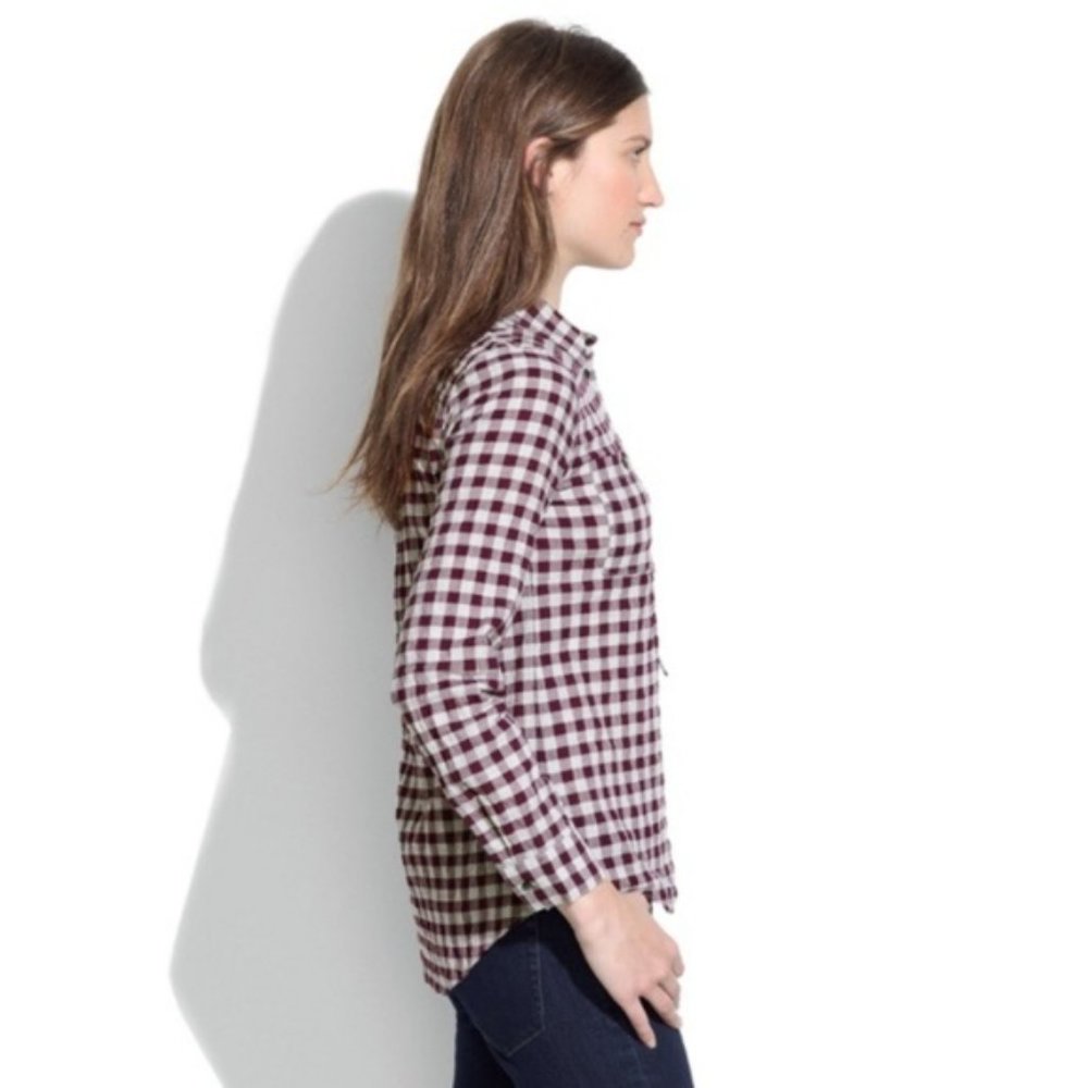 Madewell purple gray check plaid cotton shirt women long sleeve Small